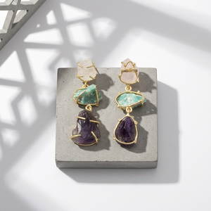Pendientes Geométricos de Piedra Natural, Chapados en Oro, Estilo Bohemia, Joyería para Mujer, Uso Diario, Pieza Destacada - Product Image 4