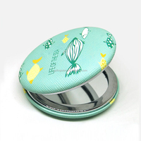 Cadeaux Petit miroir de maquillage portable à imprimé floral Poche à fleurs ronde Souvenir Miroir compact personnalisé en faux cuir