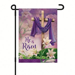 Custom 12x18 Inch Double Sided 'He Is Risen' Easter Durable Polyester Garden <b>Flag</b> Outdoor Yard Decoration Digital Printed - Product Image 1