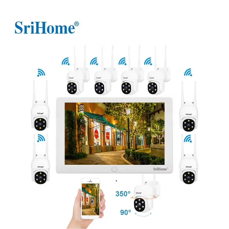 8*IPC030 New SriHome CCTV 2MP FHD Monitor Home Wireless Security Camera System 8CH NVR Kit Support Two-way Audio