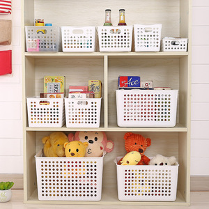Plastic Storage Basket Rectangle White With Handles Desktop Bathroom Kitchen Organizer Neatening Storage Box 3019 - Product Image 4
