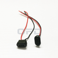 2 P hitam Oval pengisian kawat panjang sekitar 10CM USB tipe-c 2 pin konektor Jack pengisian Port Oval dengan kawat