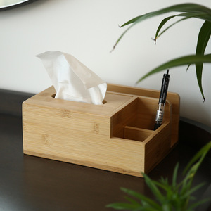 Bamboo Tissue <b>Box</b> Square Multifunctional Desktop Storage For Home Office Living Room Nordic Style <b>Pen</b> Holder Organizer - Product Image 5