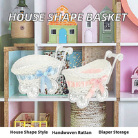 Panier de rangement en rotin et plastique tressé, en forme de maison, pour bonbons d'enfants, décoration d'intérieur artisanale et écologique