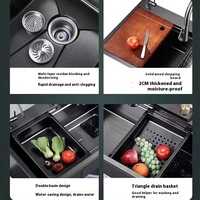 Évier de cuisine commercial de luxe moderne sous le comptoir Évier de cuisine multifonctionnel noir en acier inoxydable 304 avec ensemble complet d'accessoires
