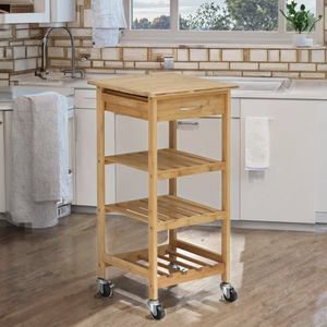 Combohome Bamboo Non-Folding <b>Rolling</b> Kitchen Storage Island Cart Dining Trolley Basket Stand Counter Top Table Microwave <b>Rack</b> - Product Image 3