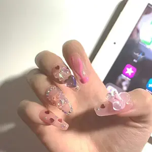 Uñas postizas largas con cubierta de pegamento, uñas postizas largas con prensa, arte de uñas artificiales, envío gratis, Navidad, 2023