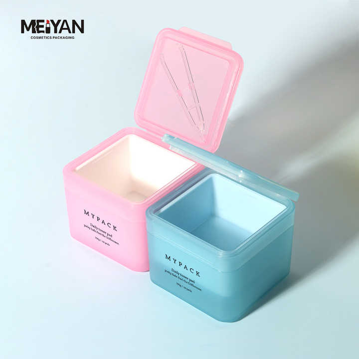MYPACK Refillable Cosmetic square Skin Care Toner Pad Jar 100 Pads 300ml Colored square Toner Pad Container with Tweezers