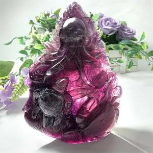 Wholesale crystals stones engravable products purple fluorite carving craft for Souvenirs