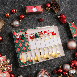 Vàng hiện đại thép không gỉ giáng sinh thiết lập dao kéo sang trọng món tráng miệng Ngã Ba & Cà Phê Muỗng với hộp quà tặng cho các nhà hàng và khách sạn - Product Image 6