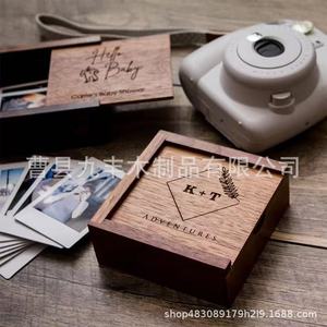 Boîte de rangement coulissante en bois massif, organisateur de photos carré, boîte à bijoux, boîte en bois personnalisée avec logo - Product Image 3