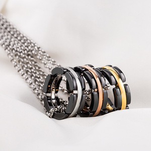 <b>Titanium</b> Steel Geometric Pendant Rose Gold Black Ceramic <b>Ring</b> Necklace For Men Women Fashion Jewelry - Product Image 2