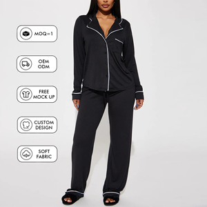 Pijamas de Manga Larga para Niños, Color Sólido Estampado, Pijamas a Juego para Mamá e Hija, con Botones al Frente - Product Image 2