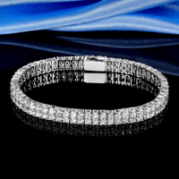 Bracelet Tennis Bling Hip Hop en Laiton Plaqué Or 18K avec Zircon Cubique, Double Rangée de 3mm de Large, Fermoir à Ressort, pour Femmes et Hommes