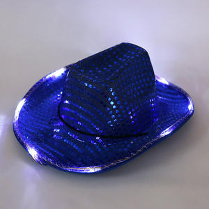 Chapeaux de cow-girl néon pour les filles et les garçons de fête Livraison rapide Chapeau de cow-boy à paillettes argentées LED lumineux pour la fête - Product Image 6
