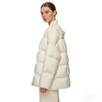 Veste d'hiver épaisse décontractée pour femmes personnalisable, chaude, rembourrée de duvet de canard blanc, col montant, fermeture éclair