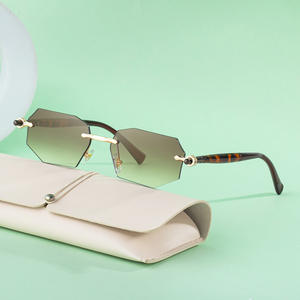 Lunettes de soleil polygonales sans monture pour hommes, verres PC UV400, monture en plastique et métal, protection solaire de classe 2, mode extérieure - Product Image 5