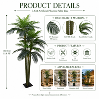 Pohon Palem Phoenix Buatan Besar Tanaman Palem Kurma Palsu Realistis PE 360cm 12ft Tahan UV Ramah Lingkungan Tahan Api Mewah