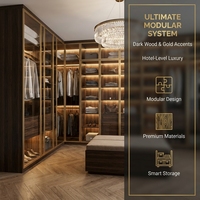 Dressing sur mesure de luxe moderne en bois massif et cuir, modulaire, durable, écologique, grande capacité, mobilier de chambre à coucher