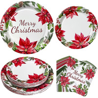 Ensemble d'assiettes et de serviettes en papier jetables pour Noël, vaisselle écologique, décorations de table pour les fournitures de fête de Noël
