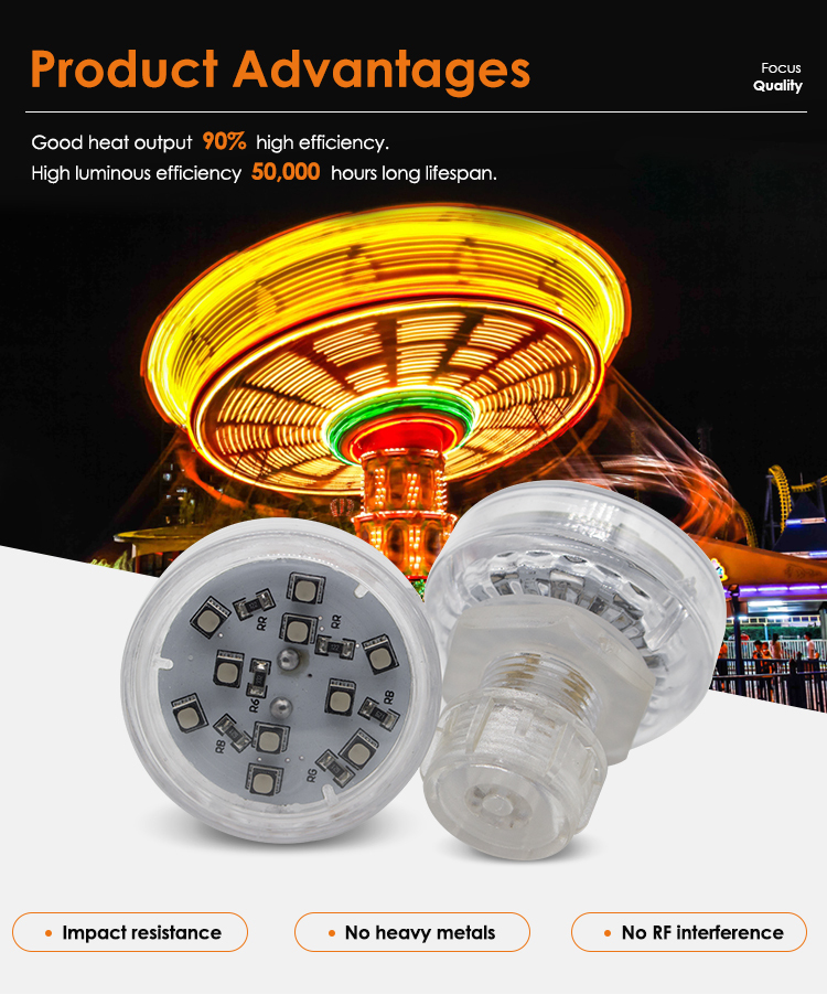 AC24V RGB LED Pixel Light 1-16 Cabochon Fun Amusement Point Lights for Theme Parks IP65 Plastic Body CRI 80