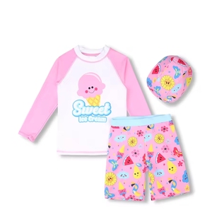 Set all'ingrosso 3 pezzi costume da bagno per ragazze UPF 50 + protezione solare maniche lunghe costume da bagno cappello costume da sole Modulare costumi da bagno cartone animato - Product Image 2