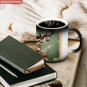 Taza de Cerámica Negra Esmerilada de 11 oz, Taza Mágica que Cambia de Color con Diseño de Ciervo - Product Image 3