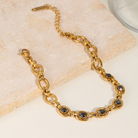 Bracelet élégant vintage en acier inoxydable plaqué or 18 carats, maillons ovales, zircon noir incrusté, bracelet chaîne étanche, bijoux