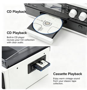 Sistema de Audio Multifuncional de Madera Directo de Fábrica, Tocadiscos Todo en Uno con Reproductor de Vinilo, CD, Casete, Radio FM y USB para el Hogar, Estilo Vintage - Product Image 6