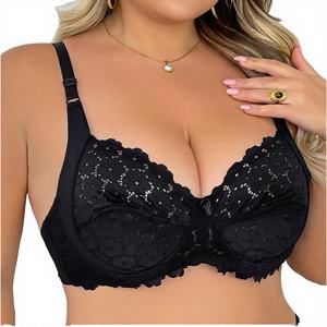 Soutien-gorge push-up grande taille très populaire pour poitrines généreuses, respirant, bretelles réglables, tricoté, usage quotidien, uni, sans armatures 3/4 - Product Image 3