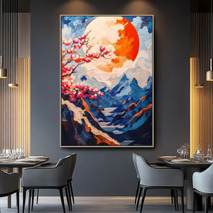 Decorazione per la casa tela fatta a mano paesaggio di fiori di ciliegio di montagna <span class=keywords><strong>arte</strong></span> della parete asiatica 3D <span class=keywords><strong>pittura</strong></span> della luna - Product Image 1