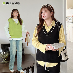 Gilet en tricot à col en V pour femme Runqi, vert clair, taille plus, N8754, tissu polyester - Product Image 3