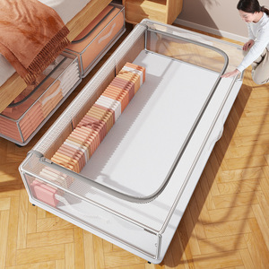 Caja de Almacenamiento Plegable de Plástico PVC Rectangular para Debajo de la <span class=keywords><strong>Cama</strong></span>, Apilable con <span class=keywords><strong>Ruedas</strong></span>, Ahorra Espacio, Organizador de Ropa, Edredones y Ropa de <span class=keywords><strong>Cama</strong></span> - Product Image 3