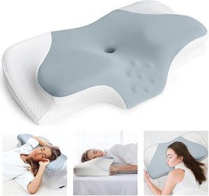 Almohada ergonómica cervical para aliviar el dolor de cuello contorneada para dormir en la espalda lateral y el estómago diseñada para ronquidos tensionales TMJ - Product Image 4