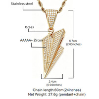 Collier pendentif avion en papier tendance pour homme - Laiton doré et argenté avec pierres CZ, bijoux style hip-hop pour rappeur