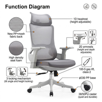 Chaise de bureau ergonomique moderne à dossier haut en maille, appui-tête réglable 1D, accoudoirs réglables 2D, pivotante à 3 positions pour bureau à domicile