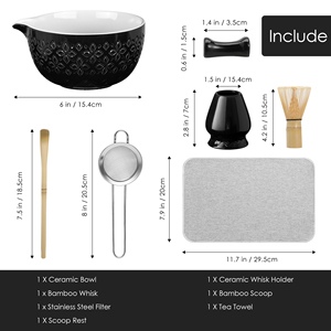 Juego de Matcha Tradicional de Cerámica Grabada de 7 Piezas, Kit de Inicio con Tazón para Matcha, Cepillo para Té, Batidor de Bambú para Matcha - Product Image 6