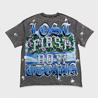 Kaos T-Shirt Lengan Pendek Oversize Dua Sisi dengan Cetakan Percikan Rhinestone Abu-abu Efek Acid Wash OEM ODM Logo Kustom