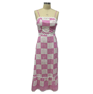 Pink Sweet Plaid Ocean Series Online Bulk <strong>Buying</strong> Maxi <strong>Dresses</strong> <strong>Dress</strong> for Women - Product Image 2