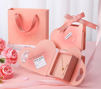 Roze hartvormige sieradendoos, Valentijnsdag ketting oorbellen verpakkingsdoos voor bruiloft jubileum verjaardag cadeau