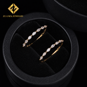 Anillo de media eternidad pavé de oro macizo de 10K con diamantes marquesa cultivados en laboratorio NGIC, apilable, para mujer, joyería fina de boda - Product Image 6