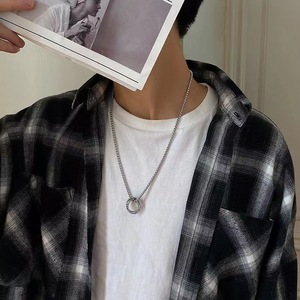 패션 보석 목걸이 힙합 목걸이 인그레이브 러브 더블 링 펜던트 남성용 스테인레스 스틸 펑크 목걸이 - Product Image 5