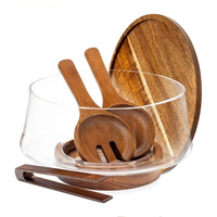 Ensemble de saladiers en bois d'acacia personnalisés OEM ODM, fourchettes, cuillères et pinces en bois, écologiques, réutilisables, 3 pièces, pour la maison, la table et les fêtes