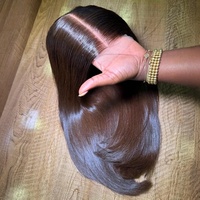 Peluca de Cabello Humano Liso WXJ Marrón, Sin Pegamento, SDD (Super Double Drawn), Cabello Virgen Vietnamita, Peluca con Cierre de Encaje HD 2x6, Sin Enredos