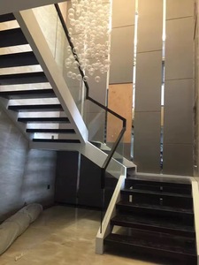 <span class=keywords><strong>Escalier</strong></span> droit moderne en acier inoxydable et <span class=keywords><strong>bois</strong></span> pour espaces restreints, idéal pour les hôtels et les escaliers extérieurs avec garde-corps en verre - Product Image 2