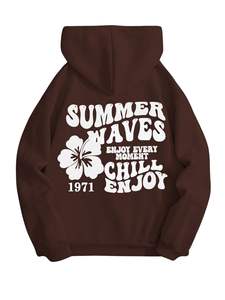 Sudadera con capucha con cordón de manga larga Unisex de estilo vintage, estampado de letras, poliéster/algodón para la temporada de otoño - Product Image 6