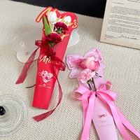 Boîte de fleurs unique pour la Fête des Mères, en forme de cœur avec nœud, bouquet à tige unique, emballage en ruban fait main DIY
