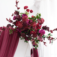 Fleurs artificielles pour mariage : Ensemble d'arrangements floraux en soie rouge, centre de table en boule de roses artificielles, arche de fleurs pour mariage