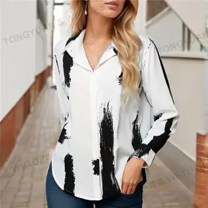 OEM Abstract Colorful Graffiti Art Print Women Casual Shirts Long Sleeve Button Down Chic Blouses Fashionable Lady Style Tops