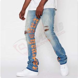 Mode-Design Jeans Hommes Denim Pantalon Personnalisé Street-Wear Imprimé Motif-Denim Pantalon Empilé-Déchiré Jeans Pantalon - Product Image 2